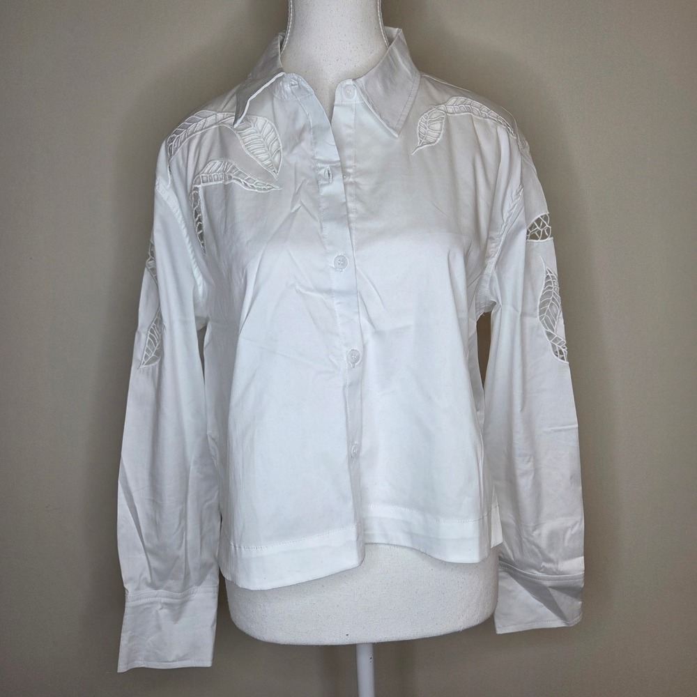 Christian Lacroix White Cutout Button Down Shirt Blouse Cropped Womens Small NEW
